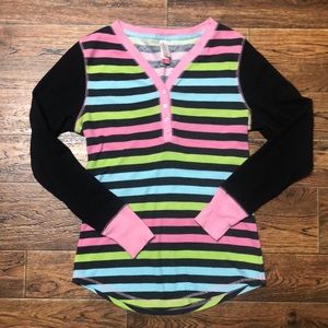 2 Piece Set Striped Button Up / Long Johns